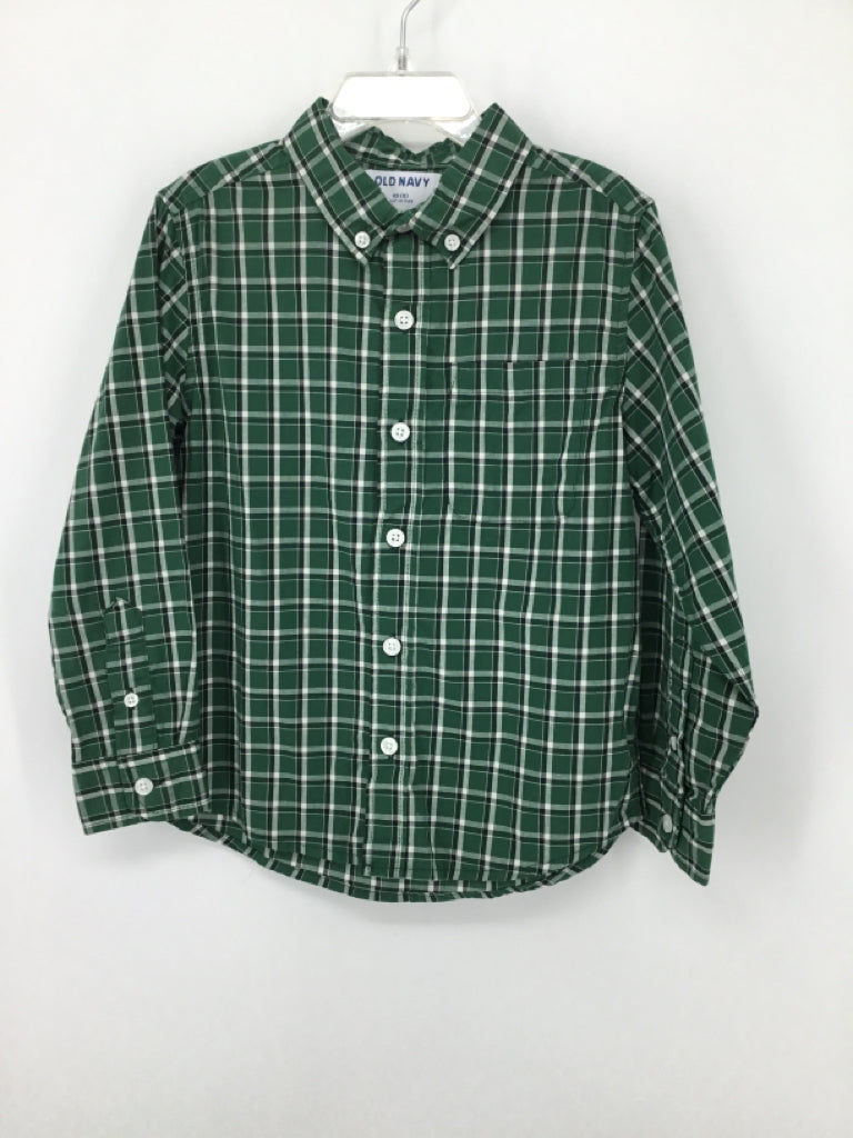 Old Navy Child Size 5 Green Plaid Shirt - boys