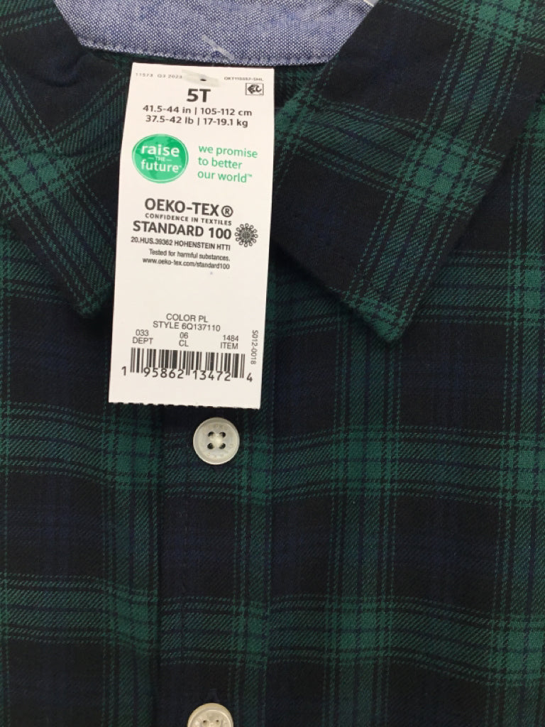 OshKosh B'gosh Child Size 5 Green Plaid Shirt - boys