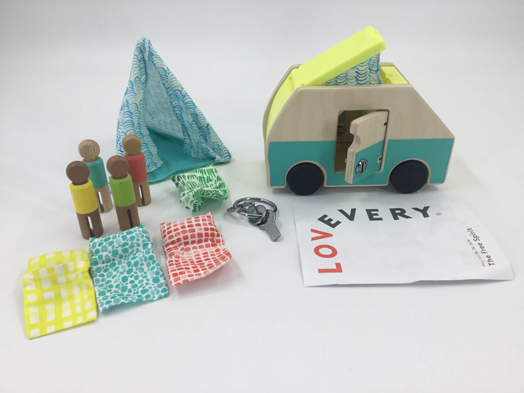 Lovevery Free Spirit Wooden Camper with Tent and Campers in Sleeping Bags