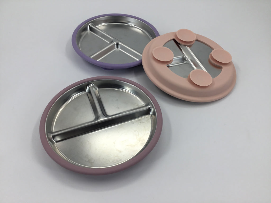 Stainless Steel Divided Suction Plates with Silicone Cover Set of 3