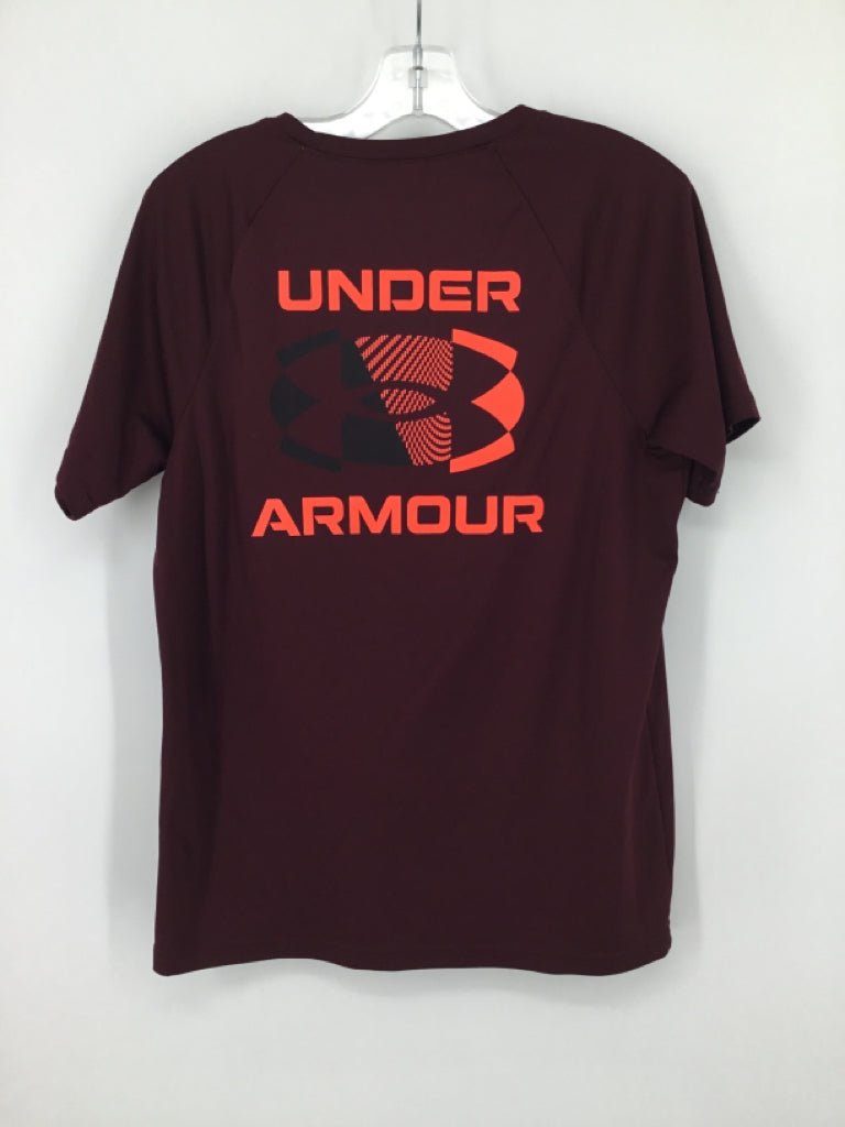 Under Armour Child Size 10 Burgundy screen printed T-shirt - boys