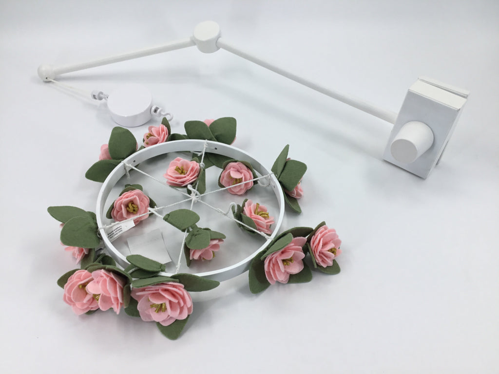 Pottery Barn Kids Felted Pink Roses Baby Crib Mobile
