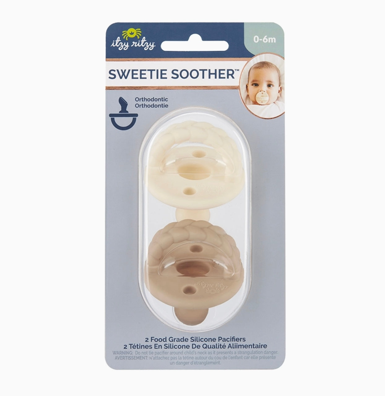 Itzy Ritzy - Sweetie Soother Ortho Pacifier 6-18m (Toast & Buttercream Braids)