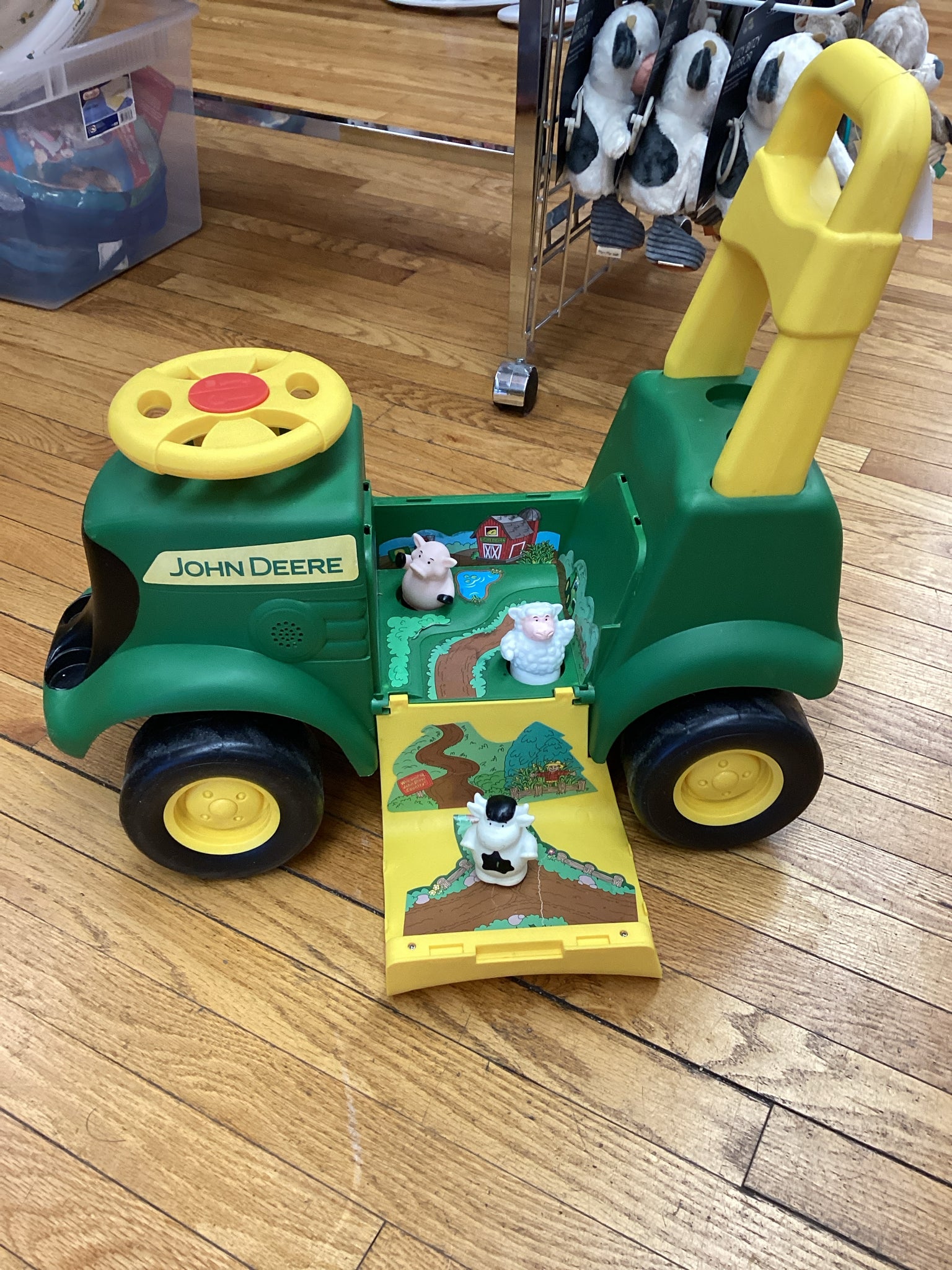 John Deere Sit & Scoot Tractor with farm animals
