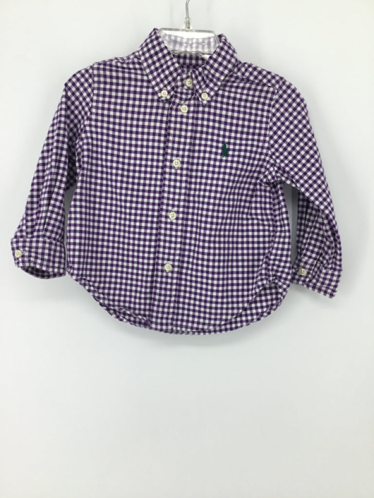Ralph Lauren Child Size 18 Months Purple Gingham Shirt - boys