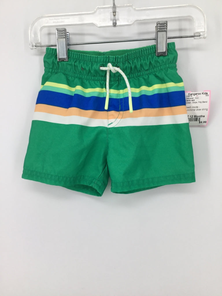 Cat & Jack Child Size 12 Months Green Stripe Swimwear - boys