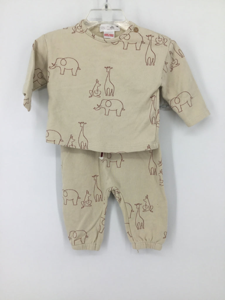 Zara Child Size 0-3 Months Tan Animals Outfit - boys