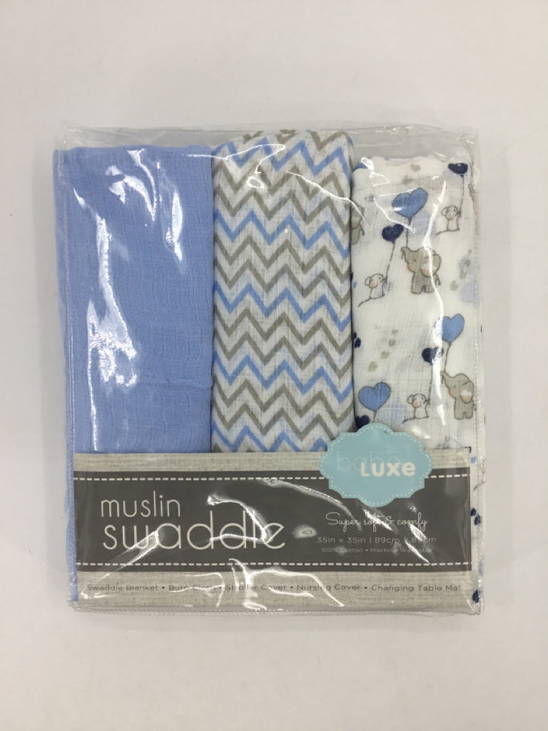 Babe Luxe Blue Muslin Swaddle Blankets - 3 pcs