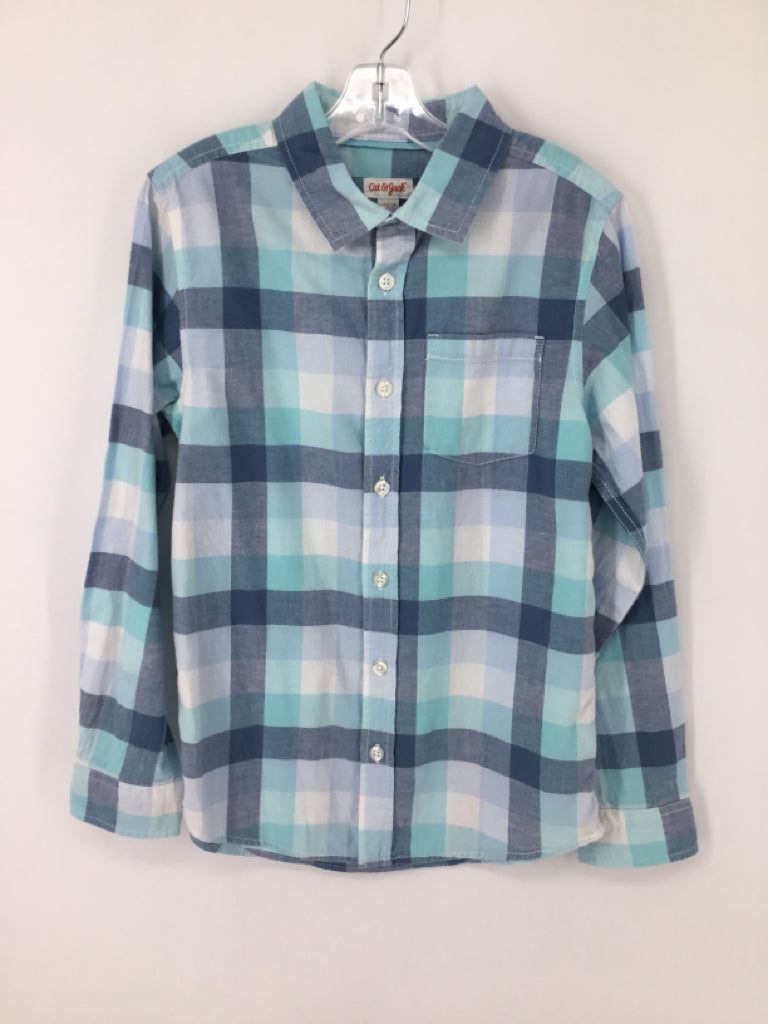 Cat & Jack Child Size 12 Blue Gingham Shirt - boys