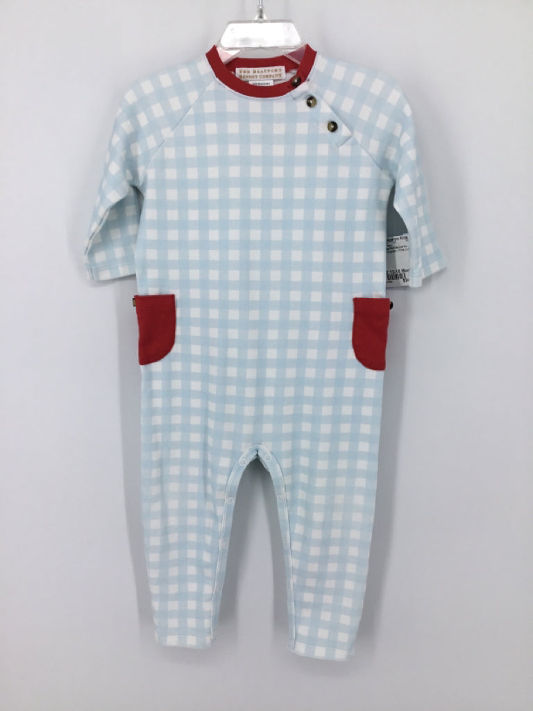 The Beaufort Bonnet Co Child Size 12-18 Months Blue Gingham Outfit - boys