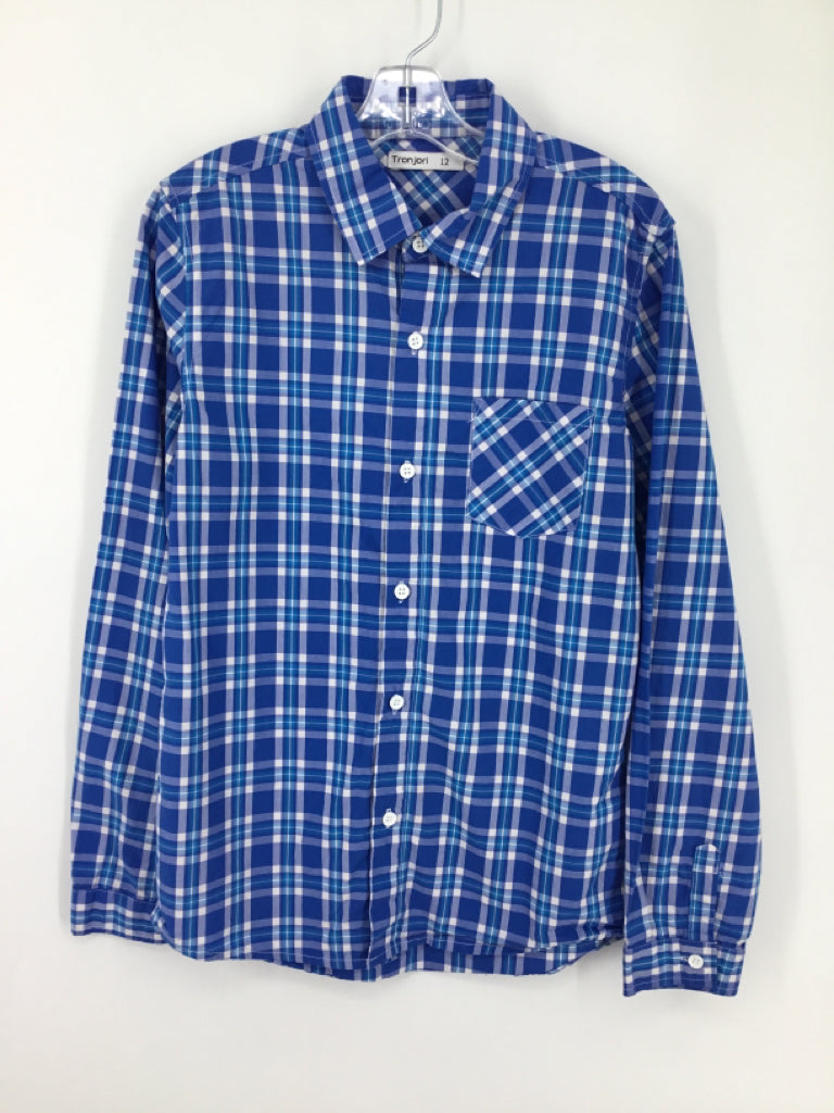 Tranjori Child Size 12 Blue Plaid Shirt - boys