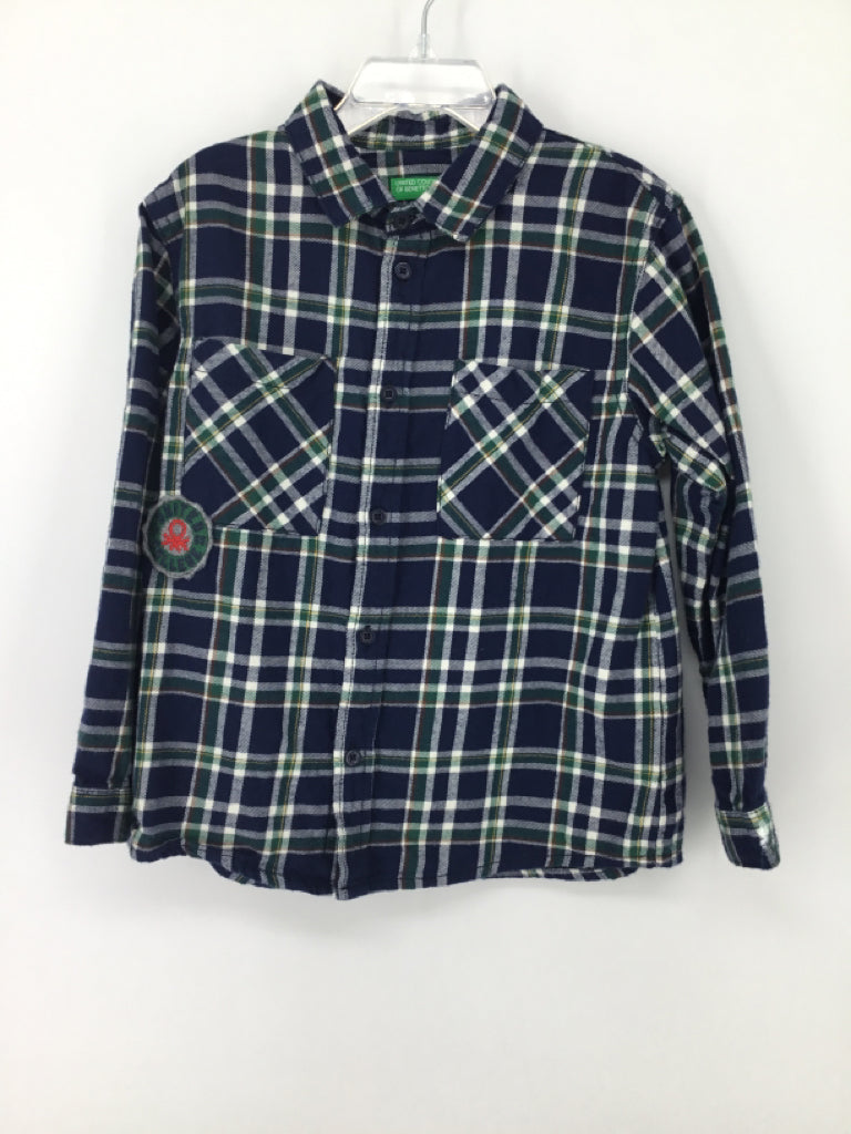 United Colors of Benetton Child Size 5 Navy Plaid Shirt - boys