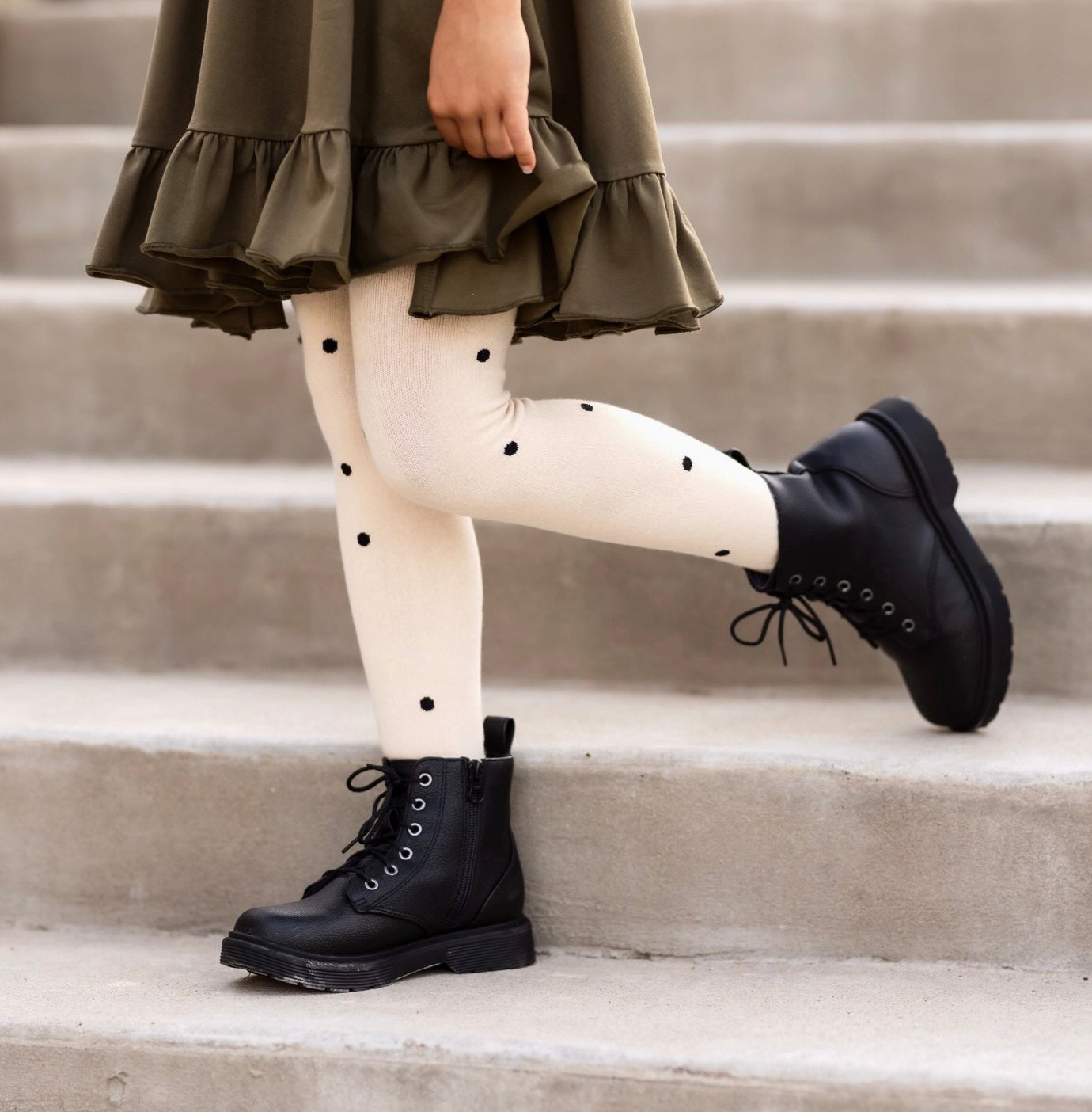 The Little Stocking Co -  Knit Tights (Vanilla Dot)