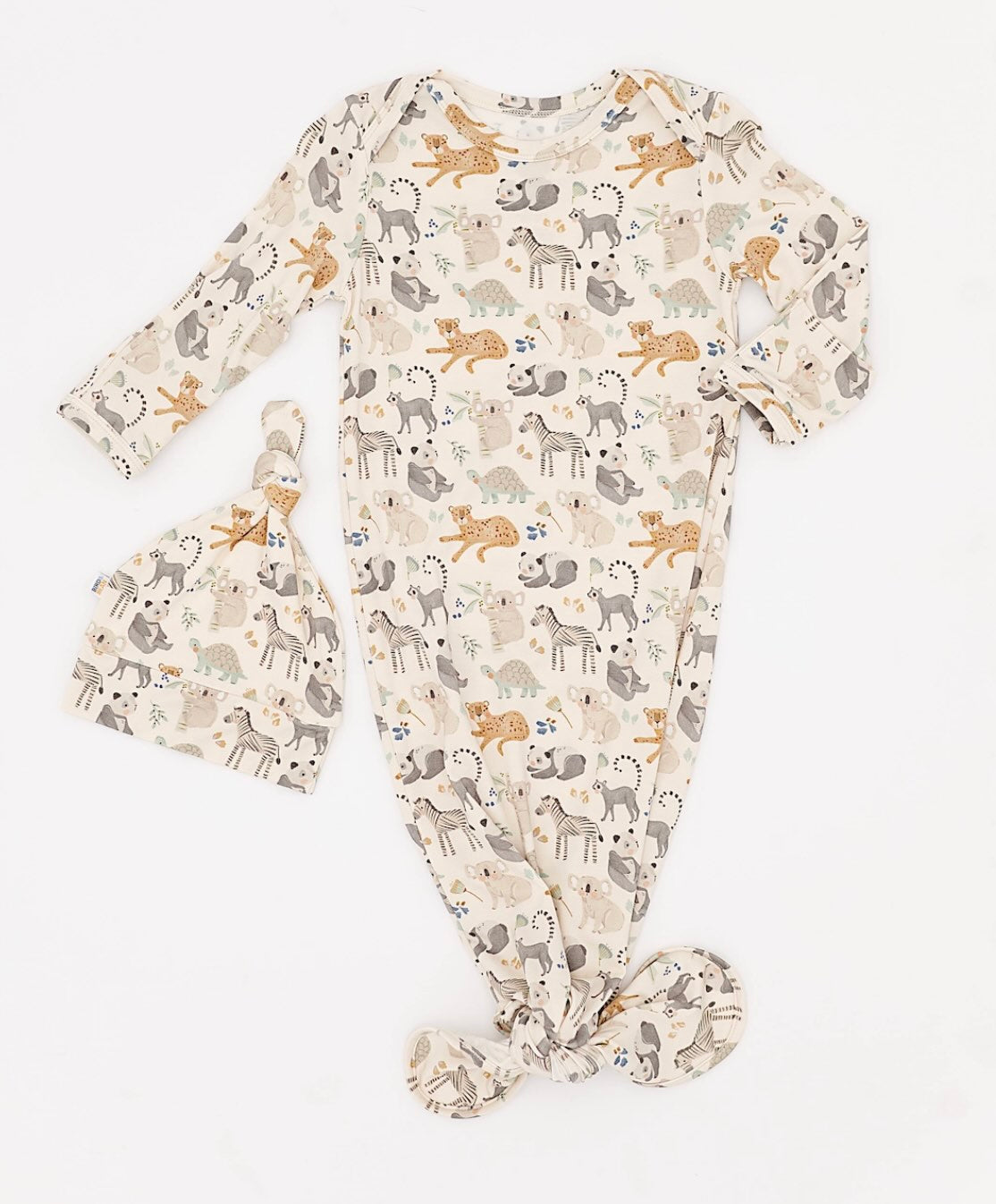 Bird & Bean - Baby Gown & Hat Gift Set (Safari Friends)