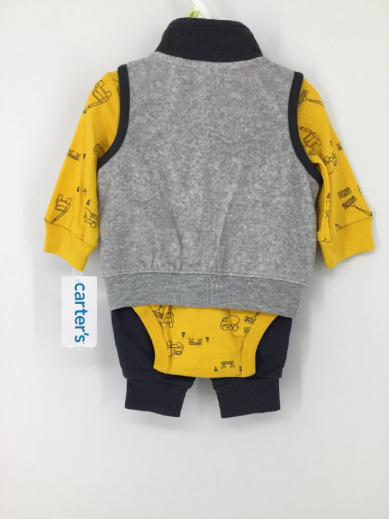 Carter's Child Size 3 Months Gray Construction Vehicles Outfit - boys