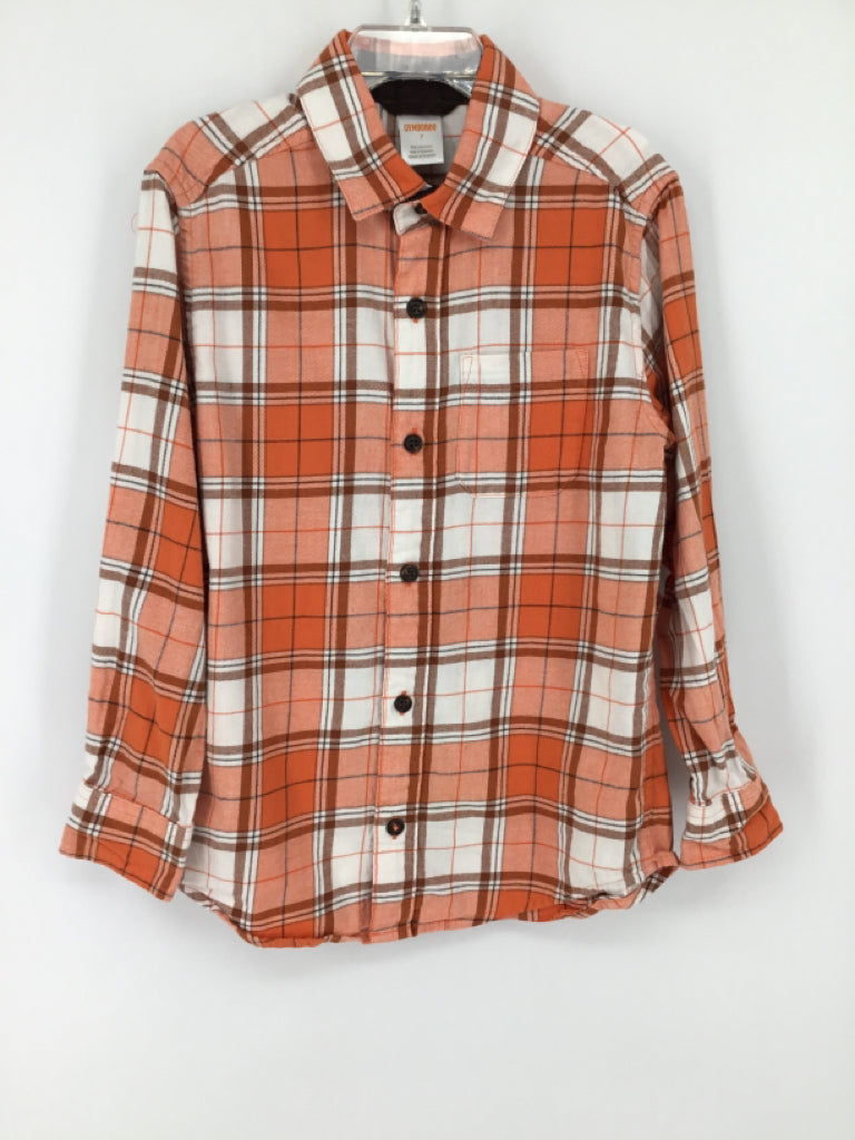 Gymboree Child Size 7 Orange Plaid Shirt - boys