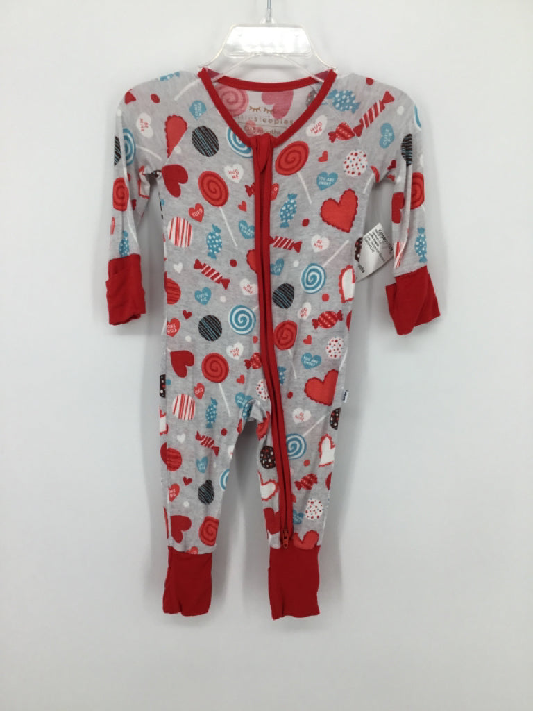 Little Sleepies Child Size 0-3 Months Gray Valentine's Day Pajamas