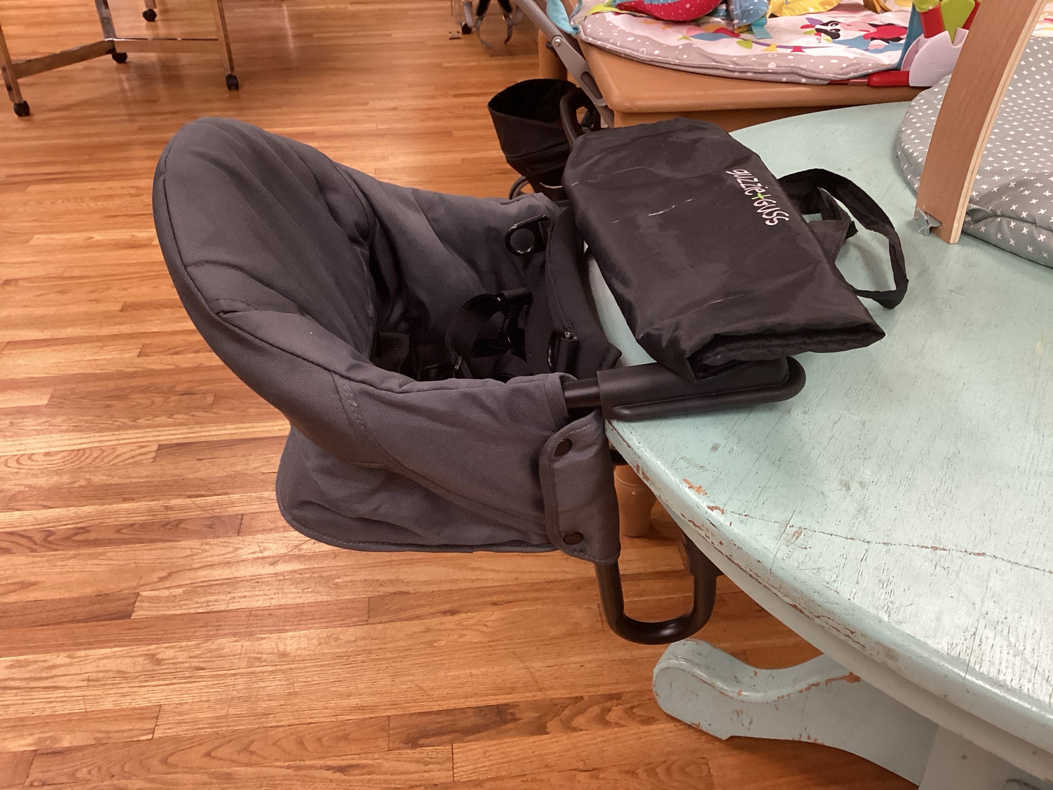 Guzzie + Guss Gray Clip on High Chair with storage bag
