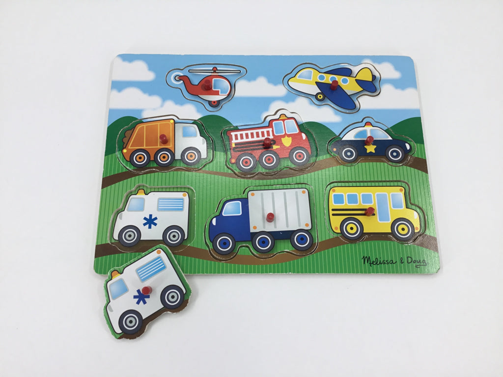 Melissa & Doug Wooden Peg Puzzle - Vehicles