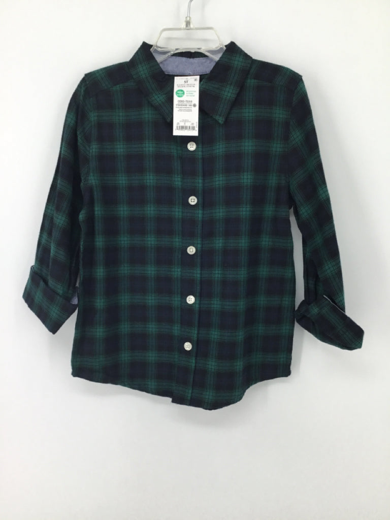 OshKosh B'gosh Child Size 5 Green Plaid Shirt - boys