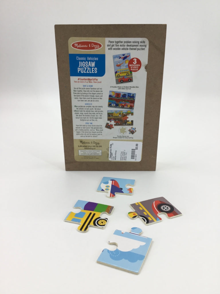 Melissa & Doug Classic Vehicles Jigsaw Puzzles - 3 Wooden 12 pc Puzzles