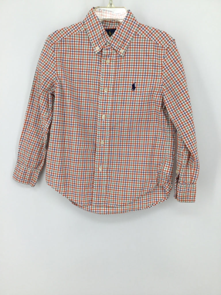 Ralph Lauren Child Size 4 Orange Checkered Shirt - boys