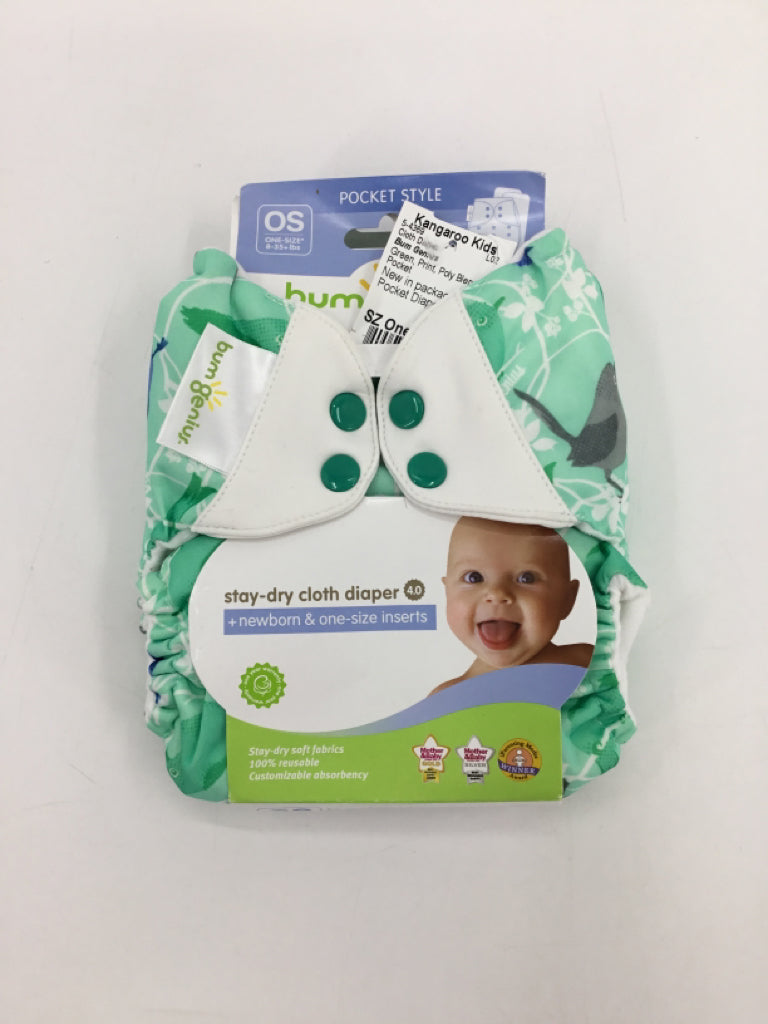 Bum Genius Child Size One Size Green Print Pocket Cloth Diaper