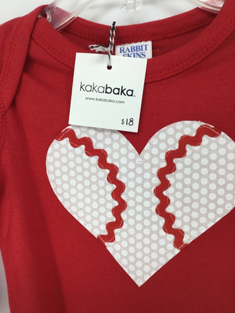 Kakabaka Child Size 18 Months Red Valentine's Day Baseball Onesie
